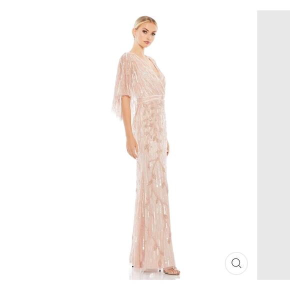 MAC DUGGLE EMBELLISHED CAP SLEEVE FAUX WRAP TRUMPET GOWN Size 14 NWT - Picture 3 of 12